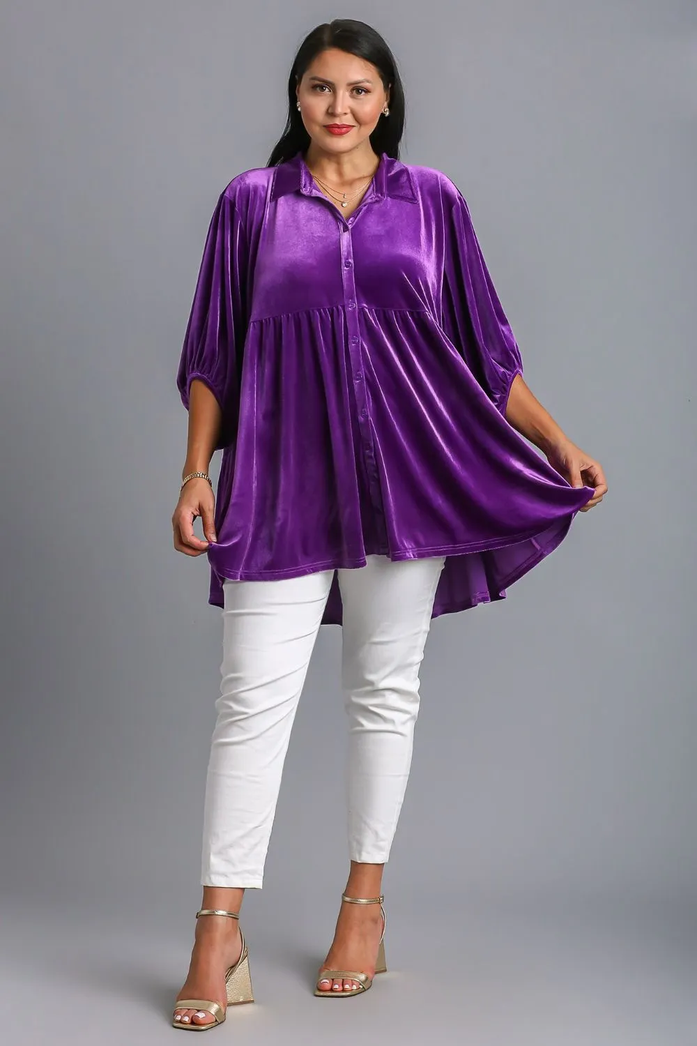 Full Size Button Down Tiered Back High Low Shirt, image 4