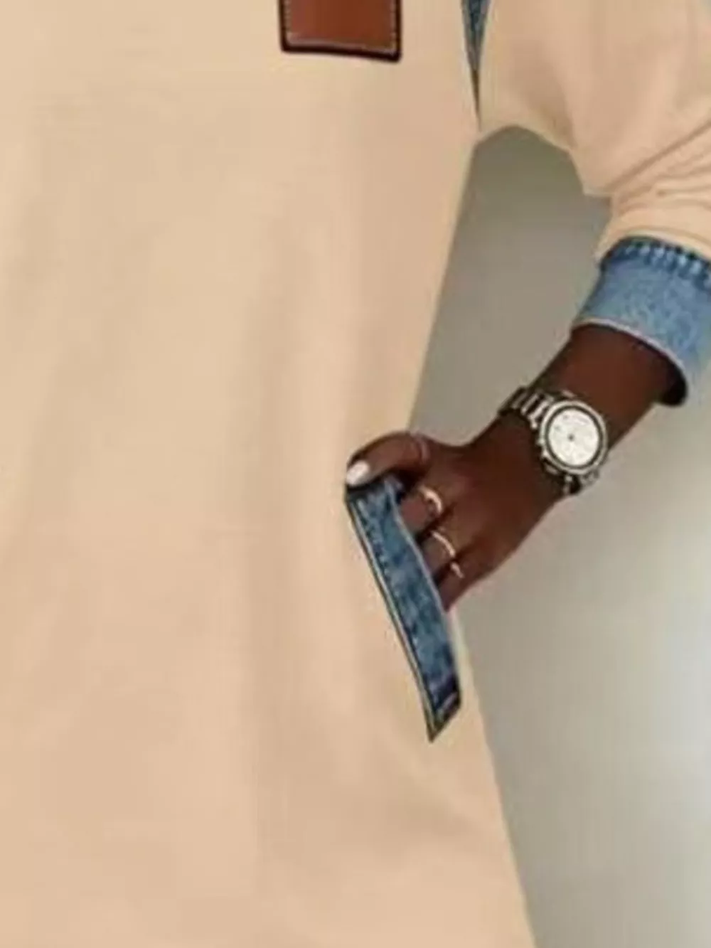 Full Size Denim Patchwork Hooded Sweatshirt Dress Plus Size, image 8