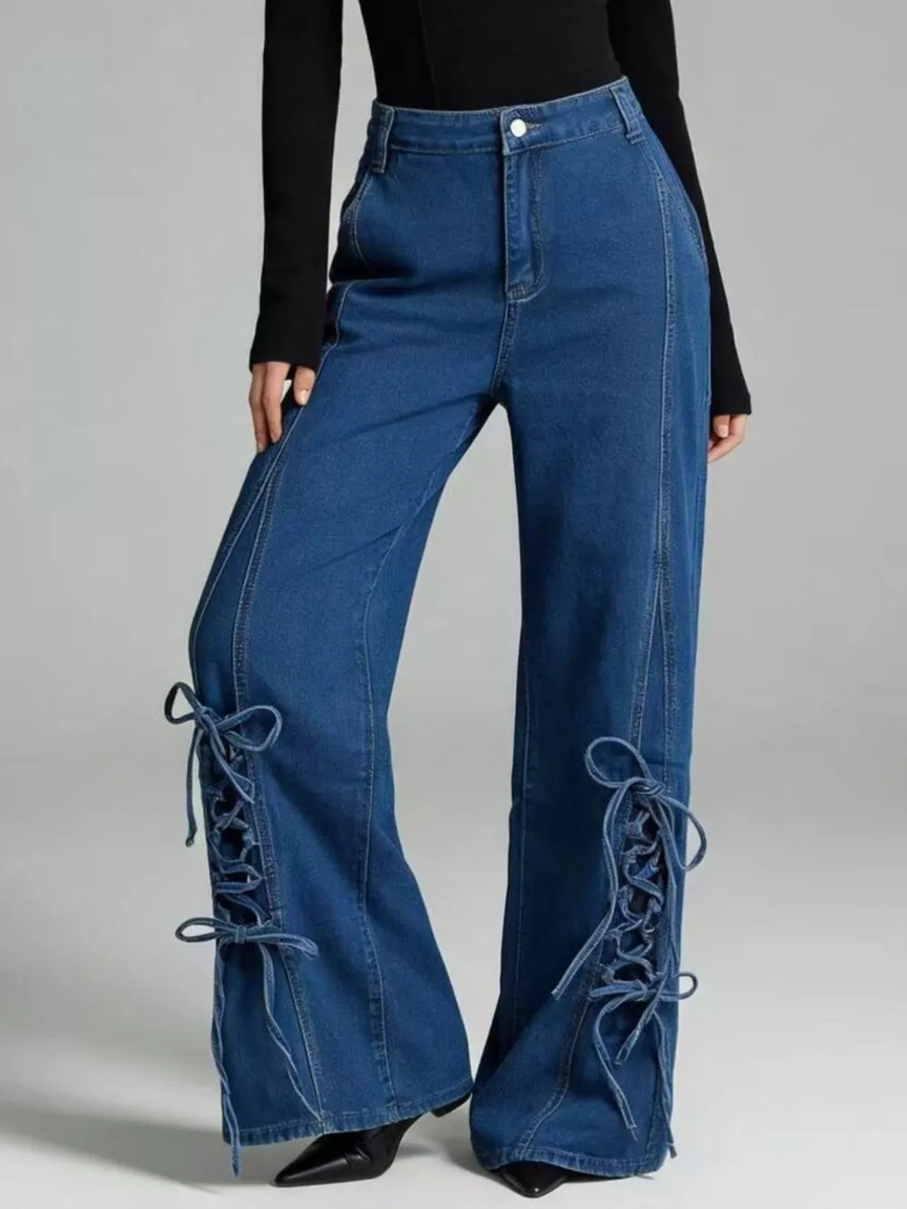 Lace-Up Wide Leg Jeans, image 7