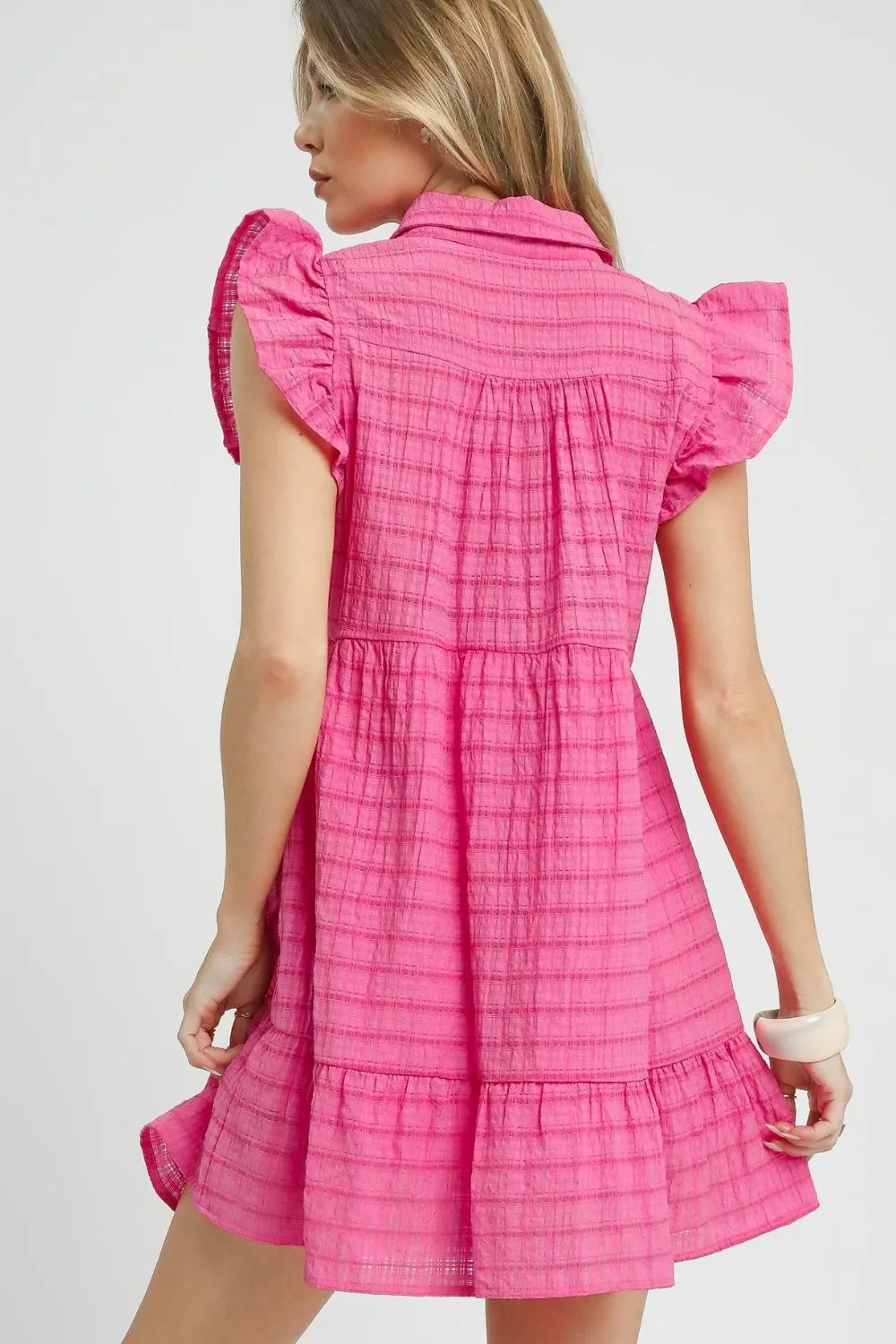 Ruffle Cap Sleeve Textured Mini Dress, image 3
