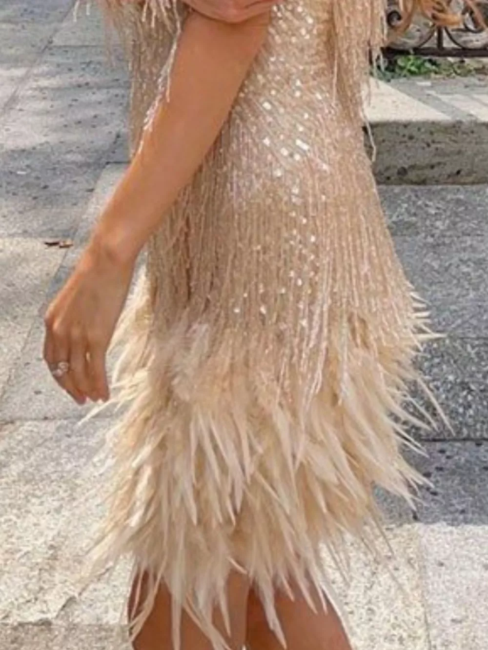 Fringe Feather Hem Mini Dress, image 8