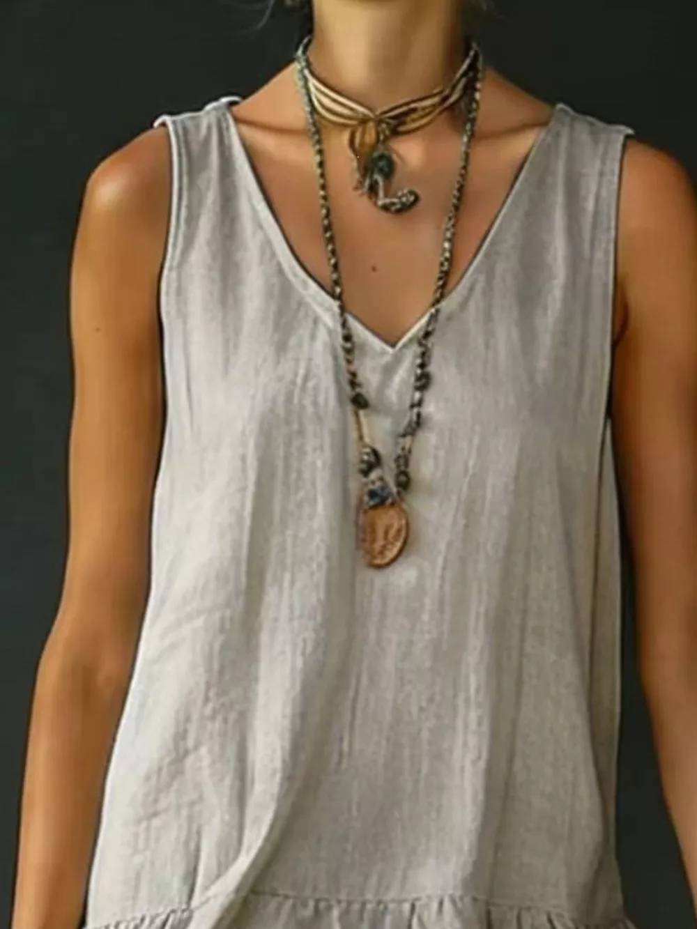 Full Size Ruffled Hem V-Neck Sleeveless Dress Plus Size, image 24