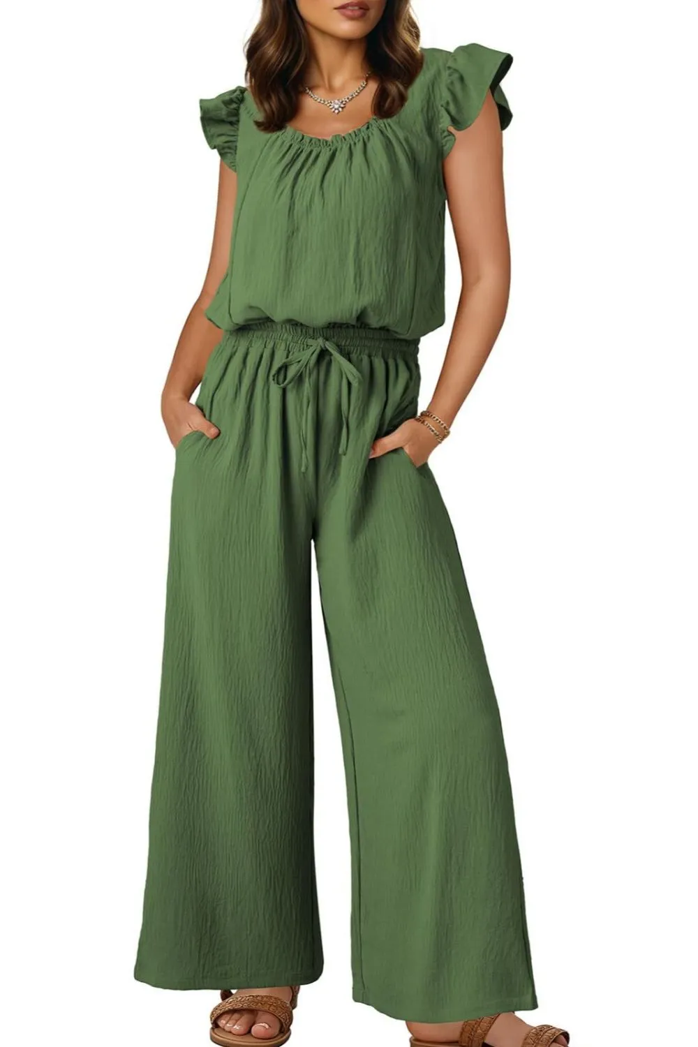 Ruffled Cap Sleeve Wide Leg Jumpsuit, image 18