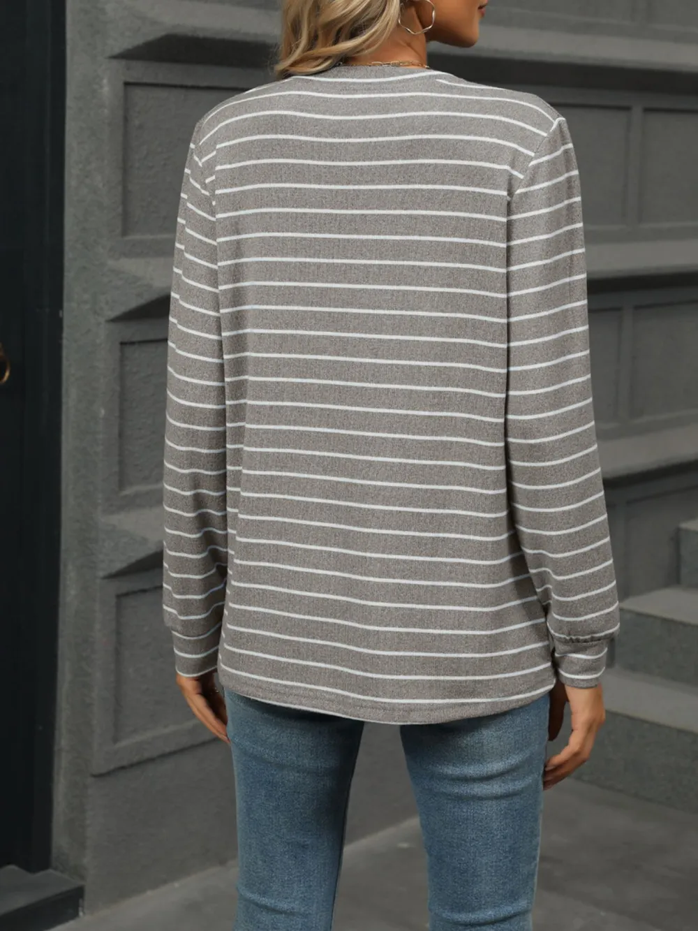 Striped Henley T-Shirt with Button Detail, image 21