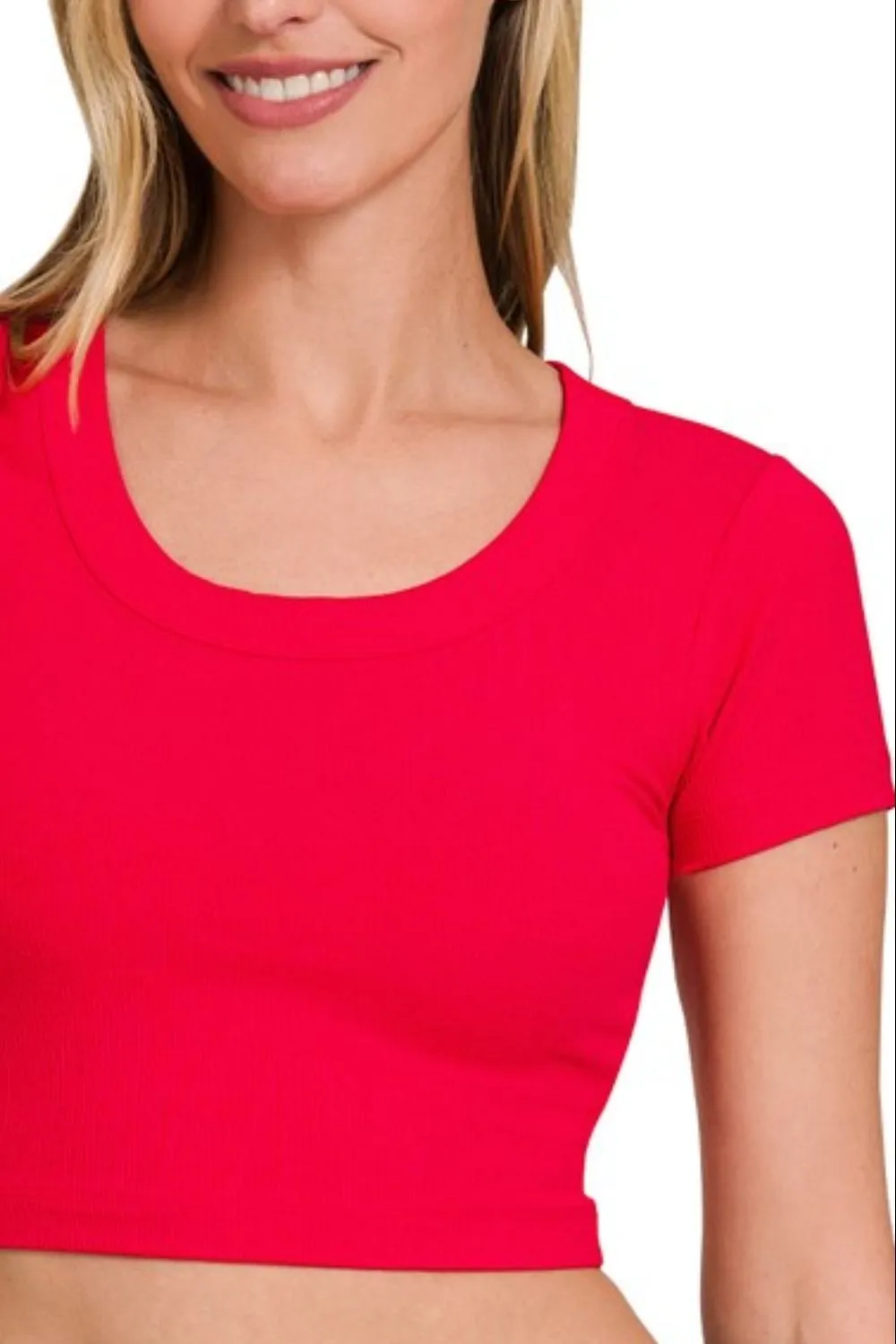 Ribbed Scoop Neck Crop Short Sleeve Top, image 3