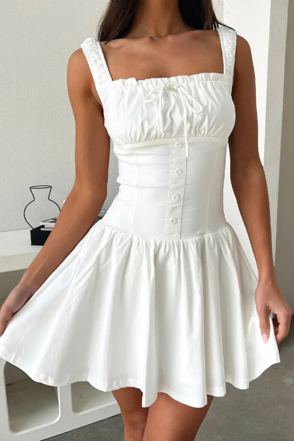 Decorative Button Square Neck Cami Dress, image 2