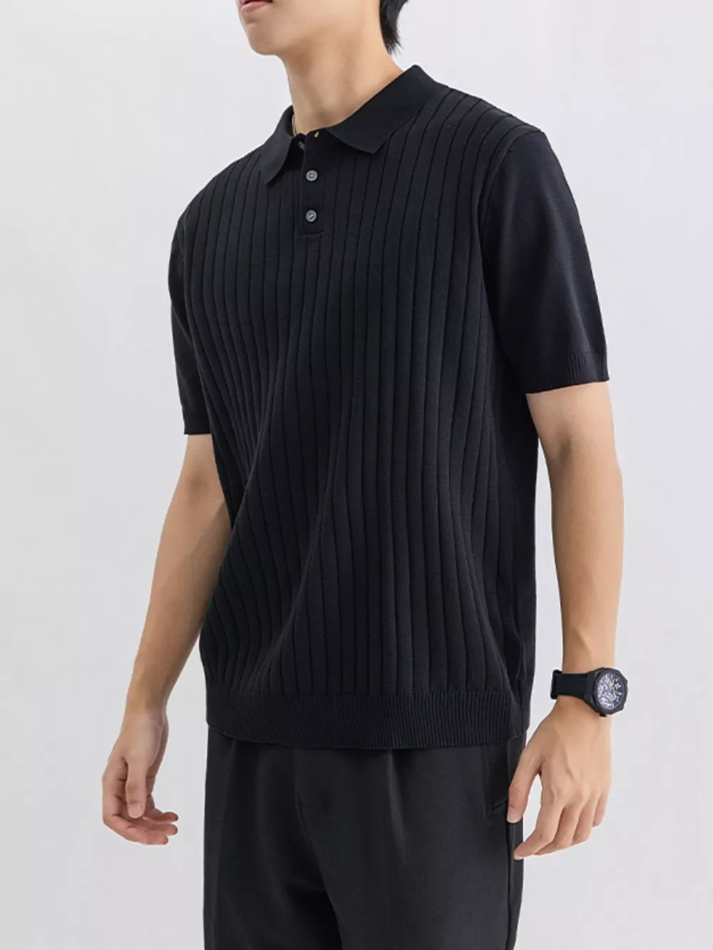 Men's Plus Size Ribbed Knit Slim Fit Polo, image 4
