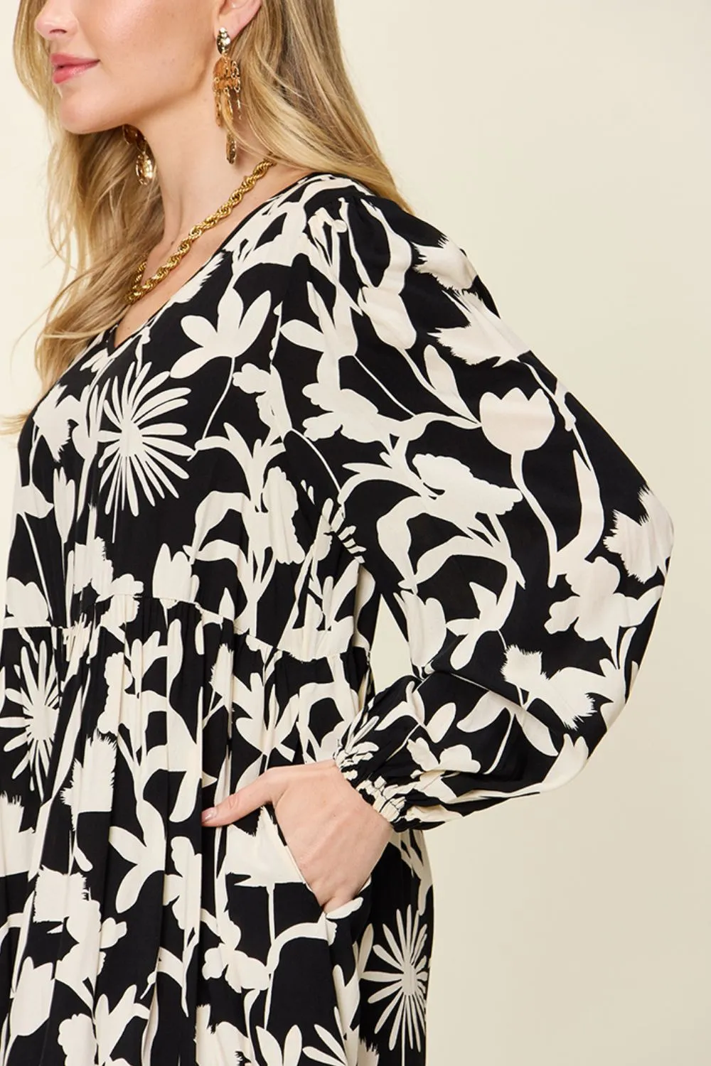Full Size Printed Ruffle Hem Dress with Pocket, image 15