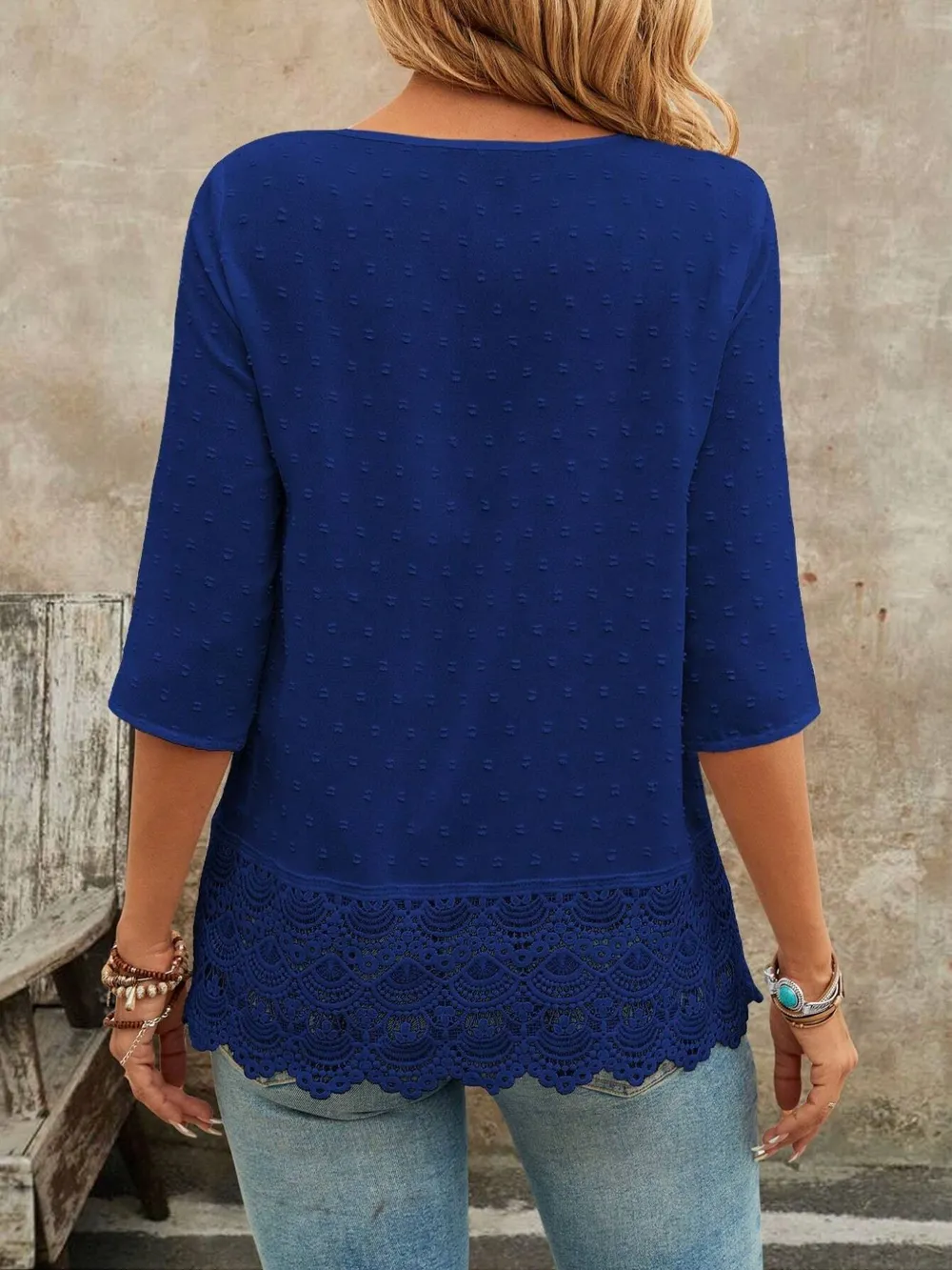 Lace Hem V-Neck Blouse, image 4