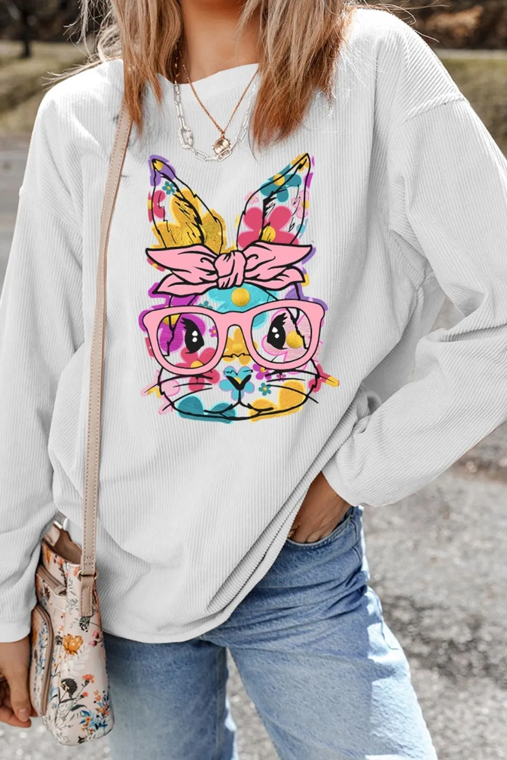 Bunny Graphic Round Neck Sweatshirt, image 3