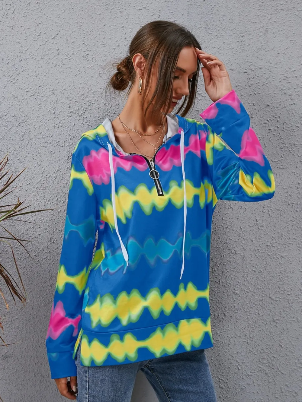 Contrast Quarter Zip Dropped Shoulder Hoodie, image 11