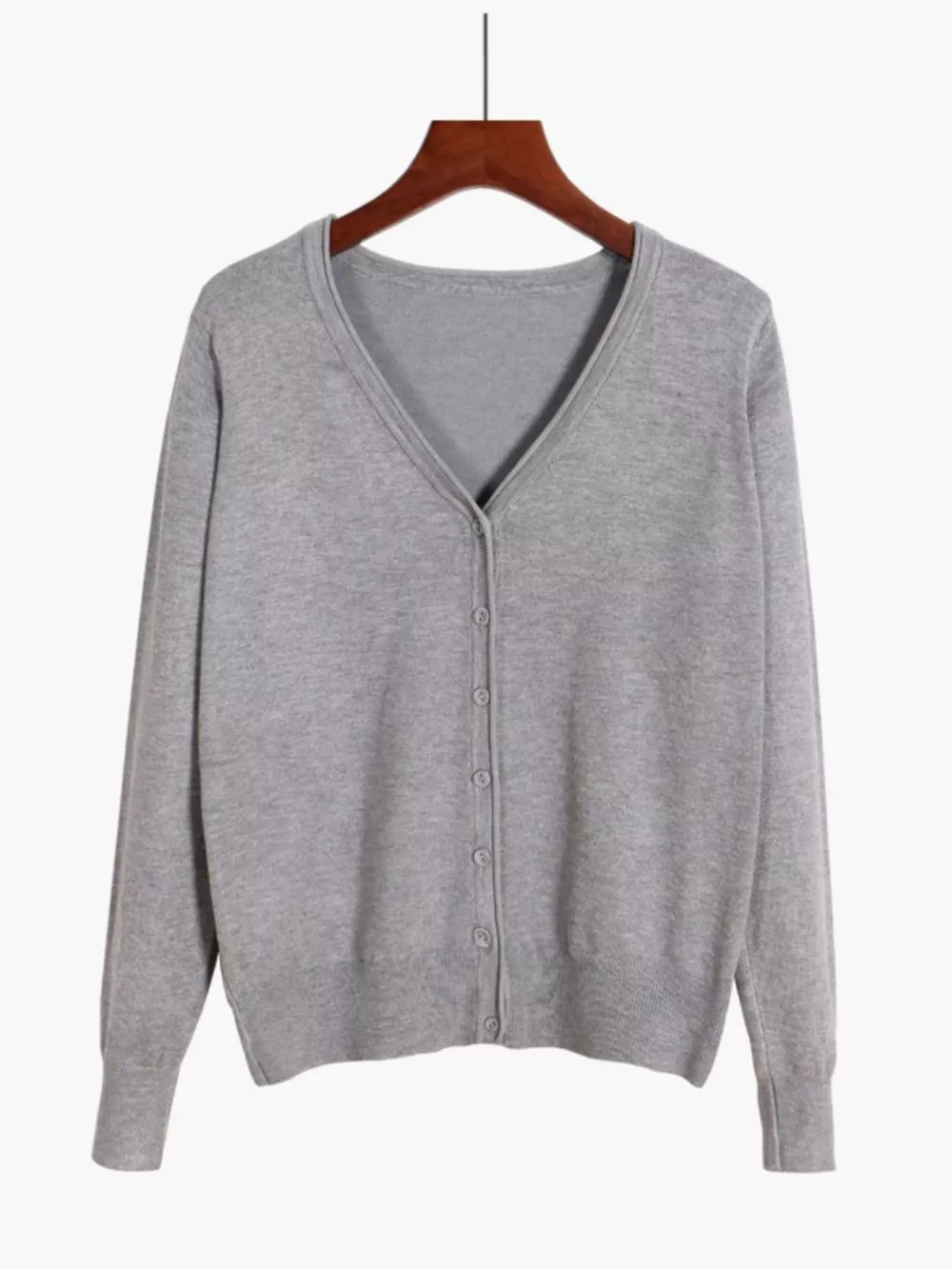 Classic V-Neck Button-Down Knit Cardigan, image 50