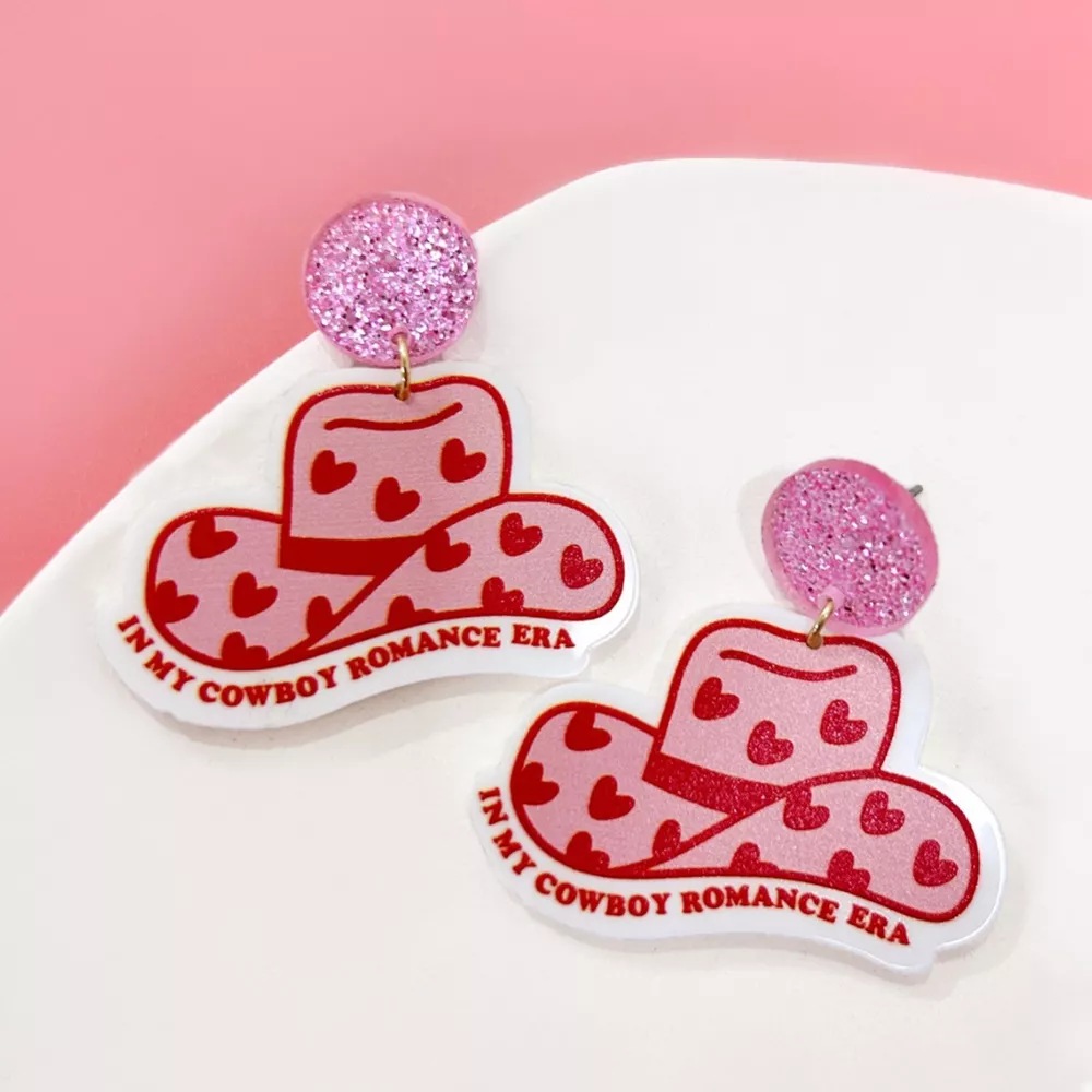 Cowboy Hat Dangle Earrings with Heart Accents, image 5
