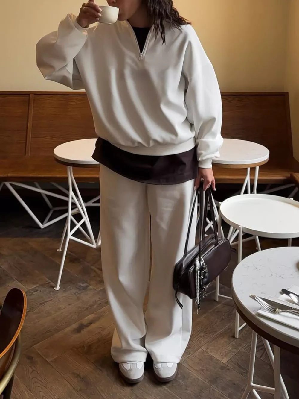 Quarter-Zip Top and Wide-Leg Sweatpants Set, image 8