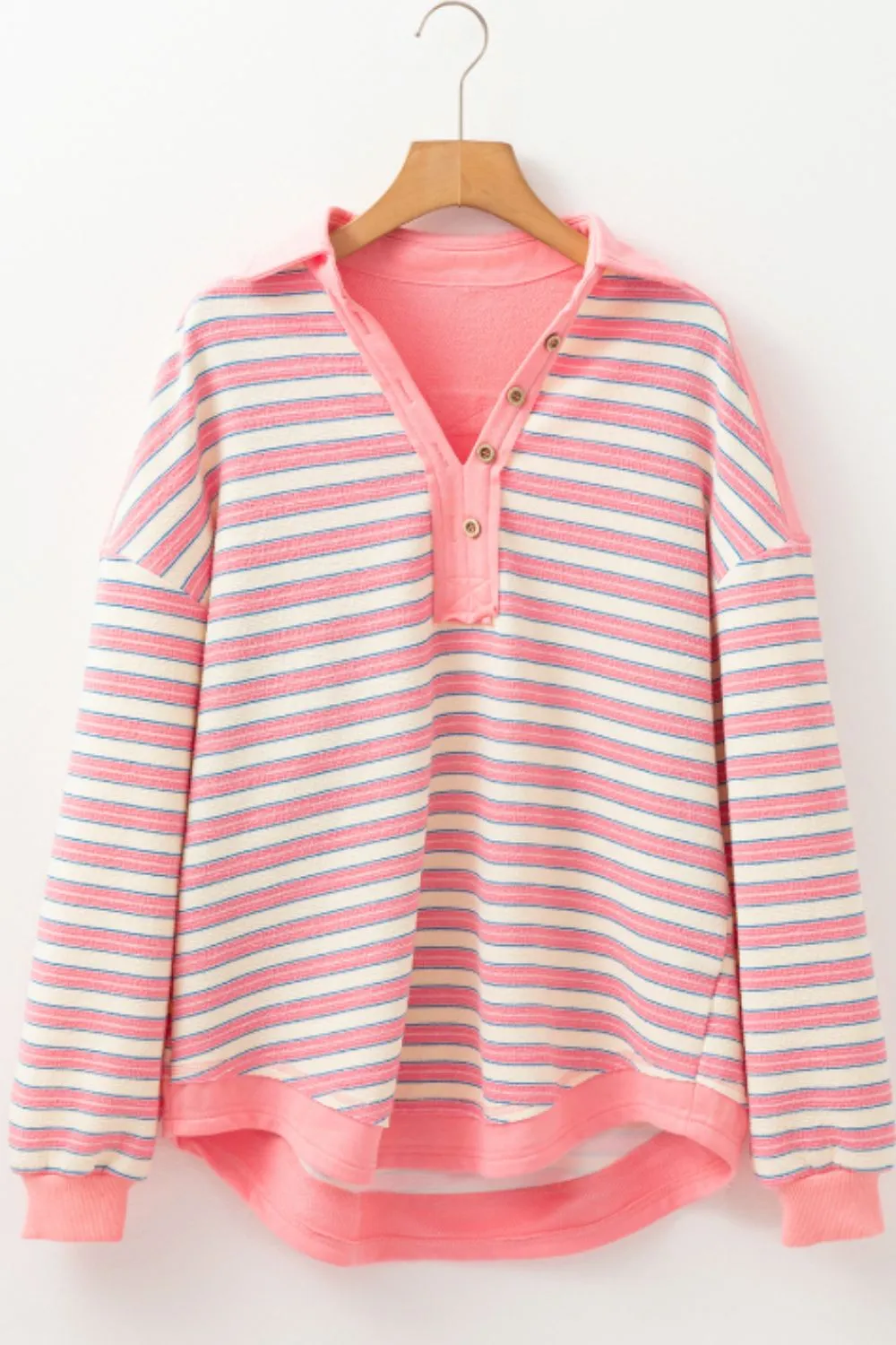 Striped Johnny Collar Long Sleeve Sweatshirt, image 12