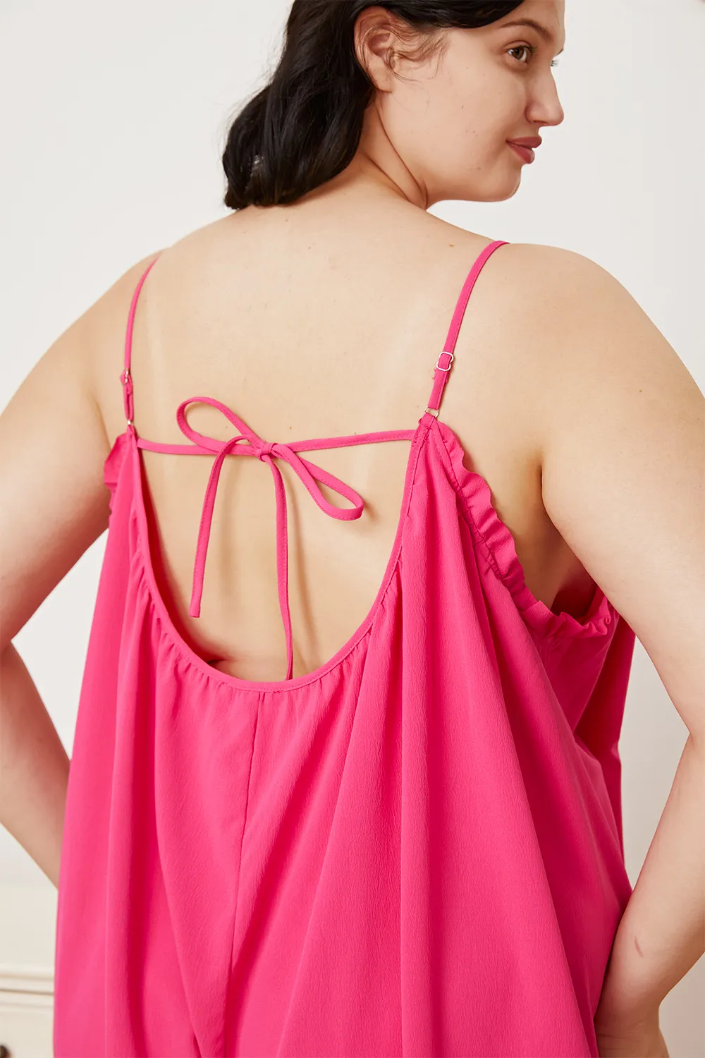 Full Size Ruffle Trim Tie Back Cami Jumpsuit with Pockets, image 12