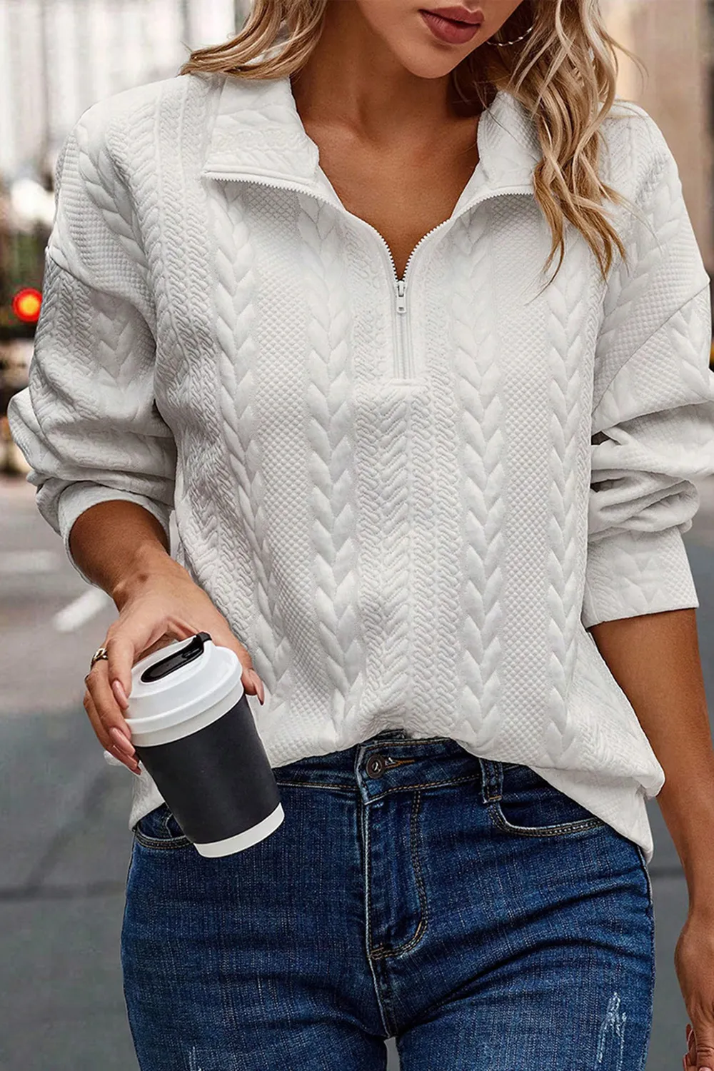 Half Zip Drop Shoulder Long Sleeve Sweatshirt, image 4