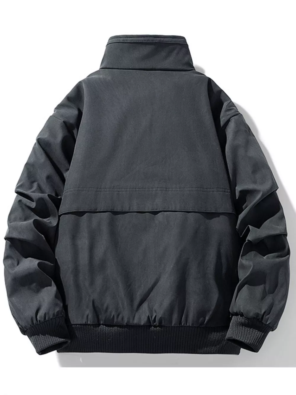 Men's Plus Size Sherpa Lined Stand Collar Bomber Jacket, image 2