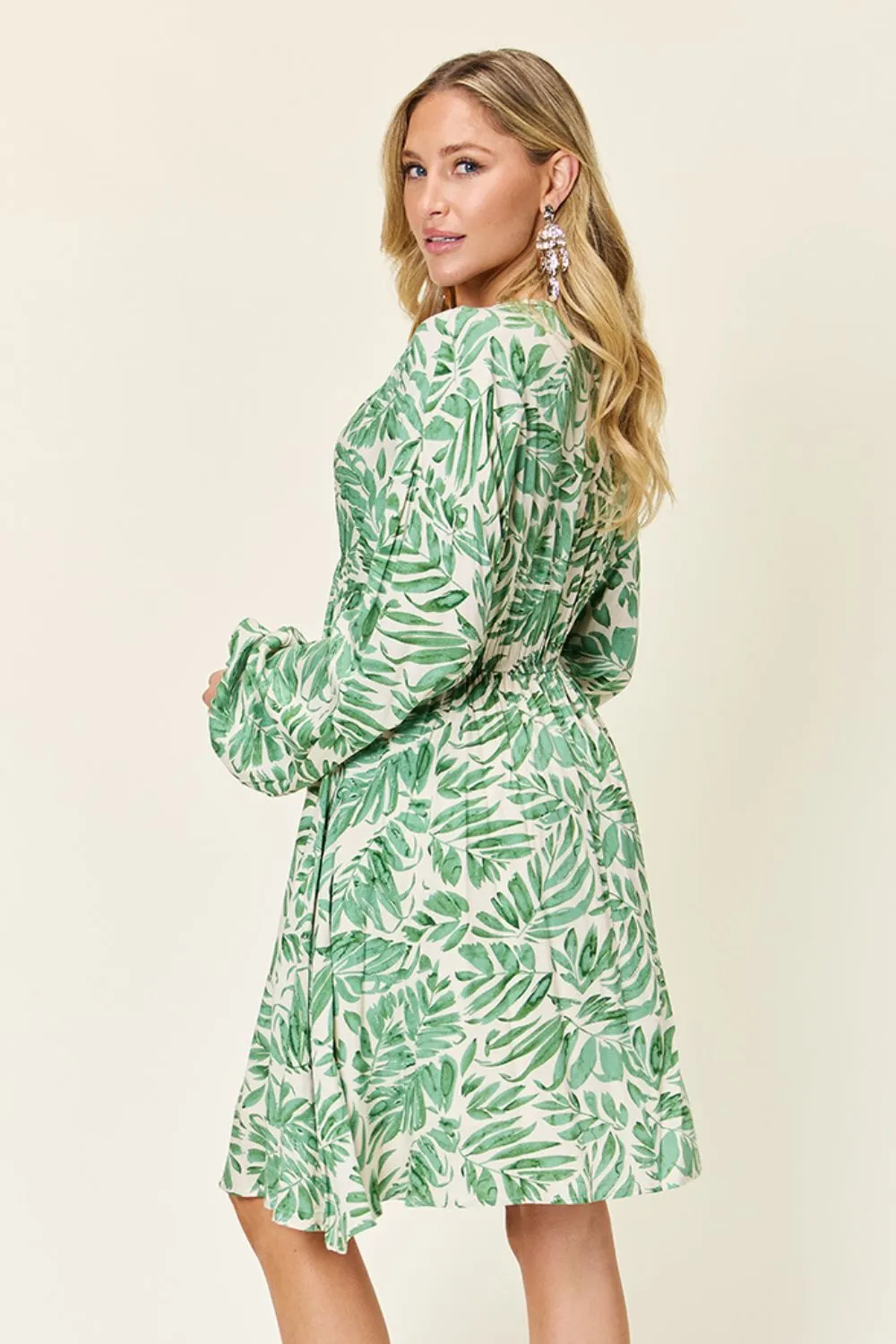 Full Size Printed Ruched Balloon Sleeve Dress, image 13