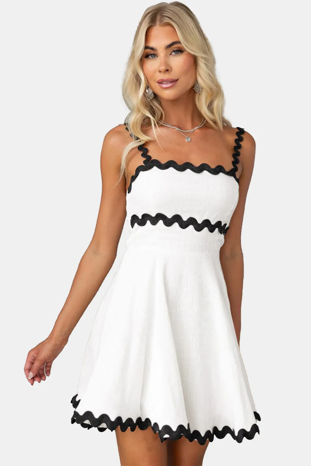 Contrast Trim Square Neck Mini Dress, image 11