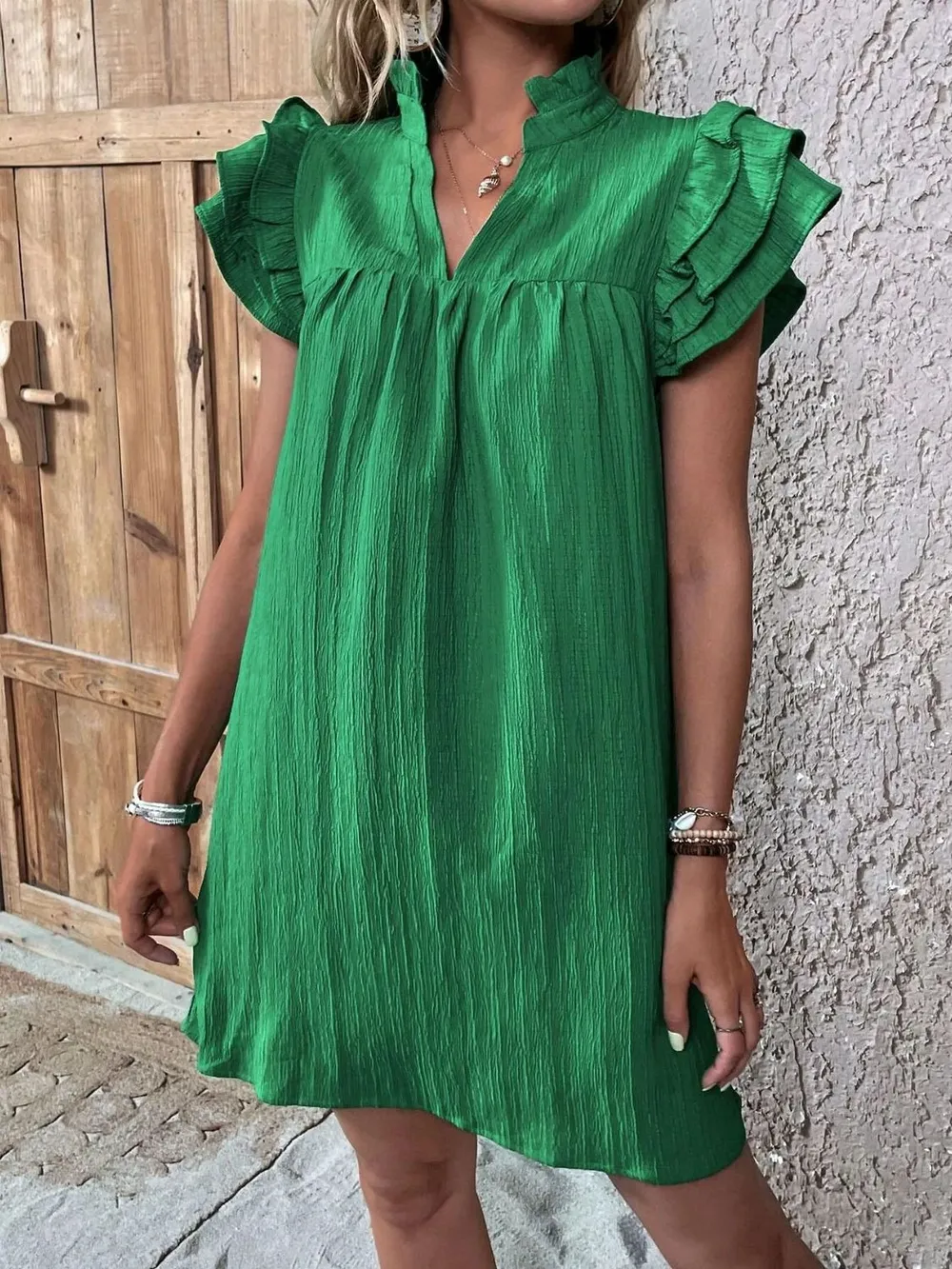 Ruffled Notched Cap Sleeve Mini Dress, image 16