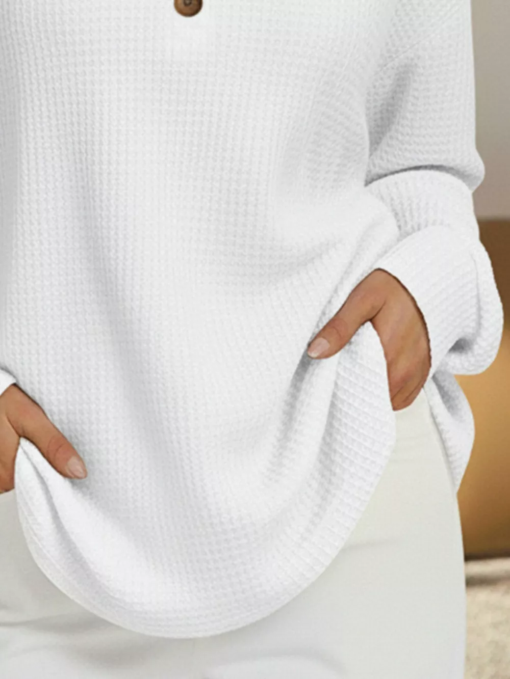 Full Size Waffle Knit V-Neck T-Shirt Plus Size, image 9