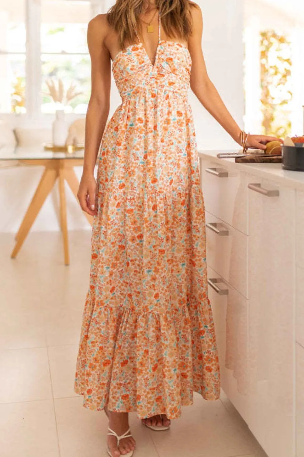 Tiered Halter Neck Printed Cami Dress, image 6