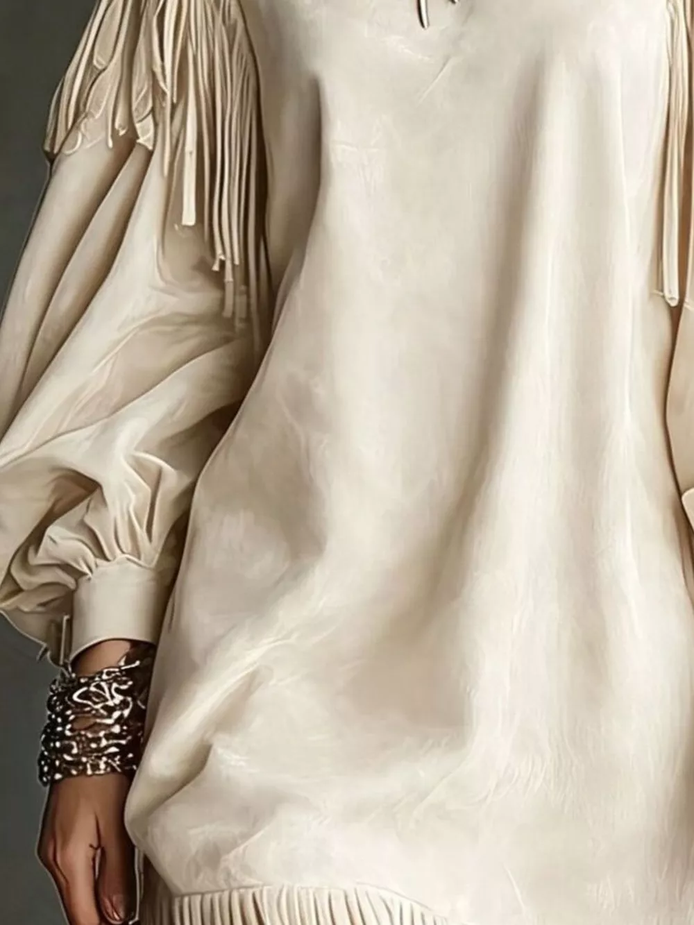 Fringe Detail Lantern Sleeve Mini Dress, image 8