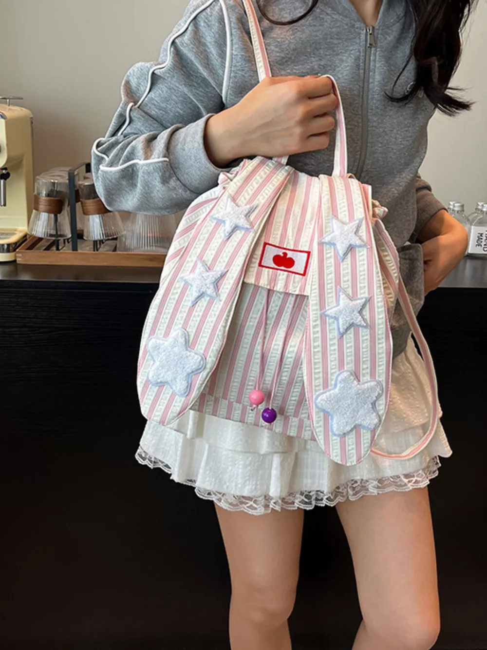 Striped Star Bunny Ear Backpack Bag, image 6