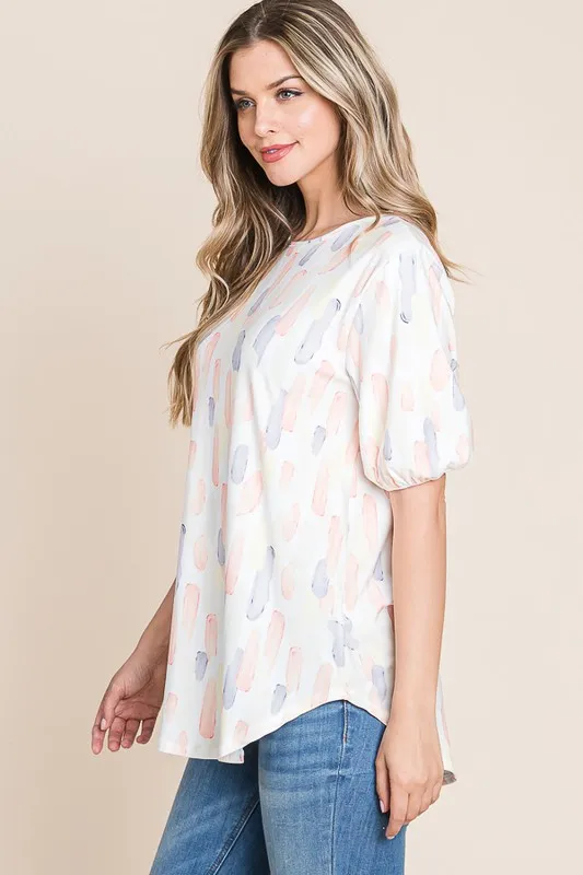 Round Neck Puff Short Sleeve Blouse, image 4