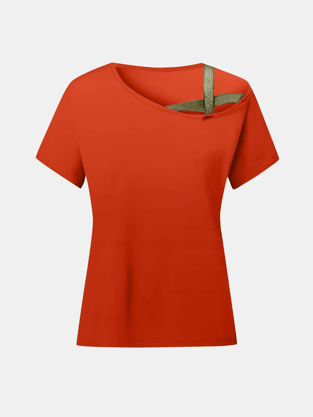 Asymmetrical Neck Short Sleeve T-Shirt, image 12