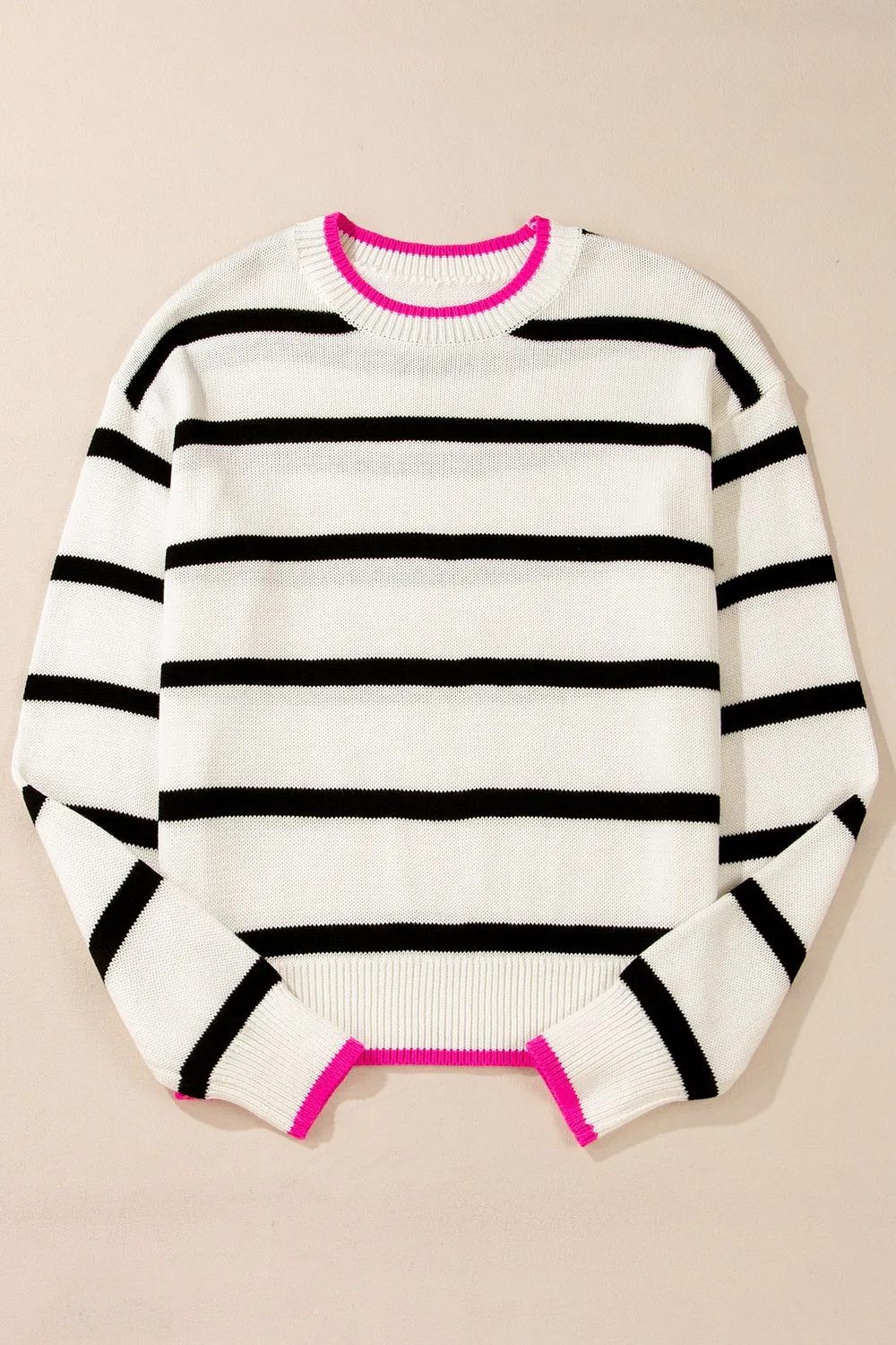 Striped Round Neck Drop Shoulder Sweater, image 9