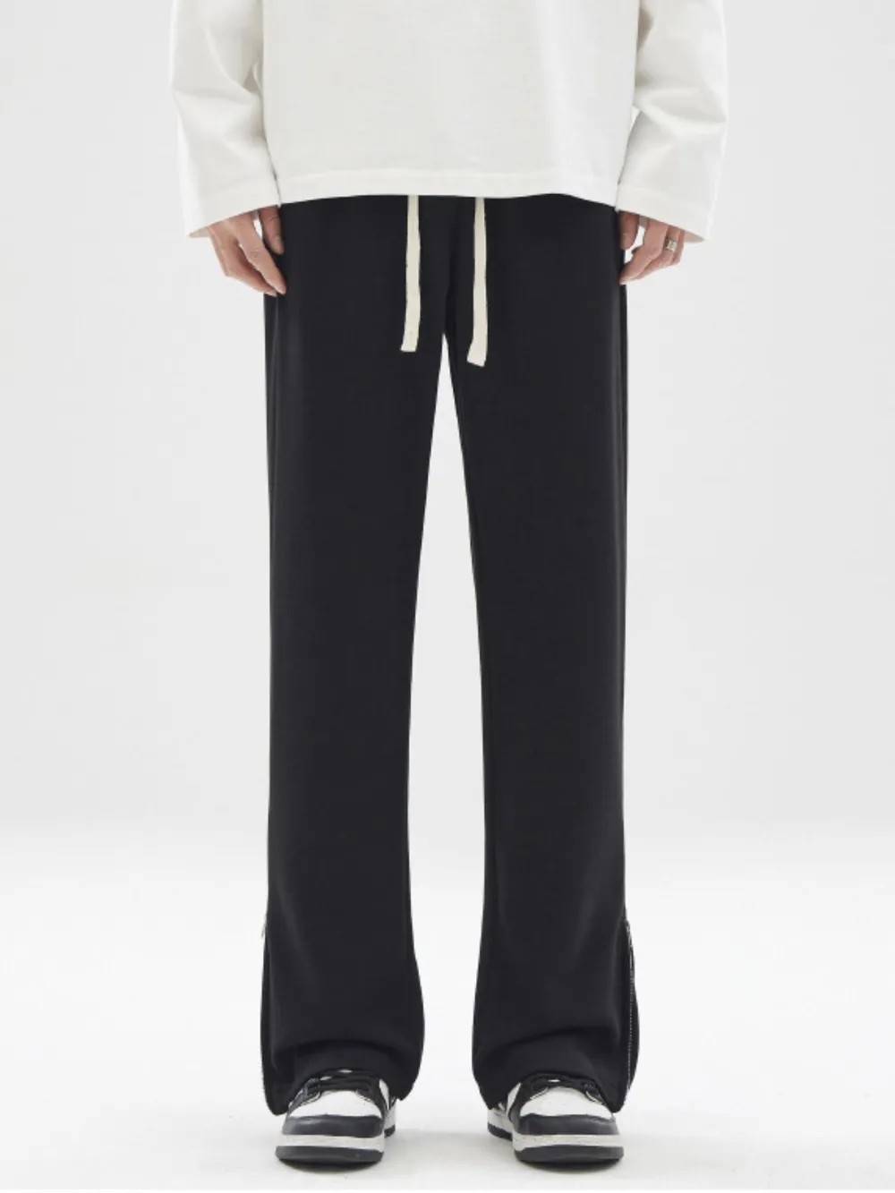Men's Plus Size Wide Leg Drawstring Pants with Side Zipper