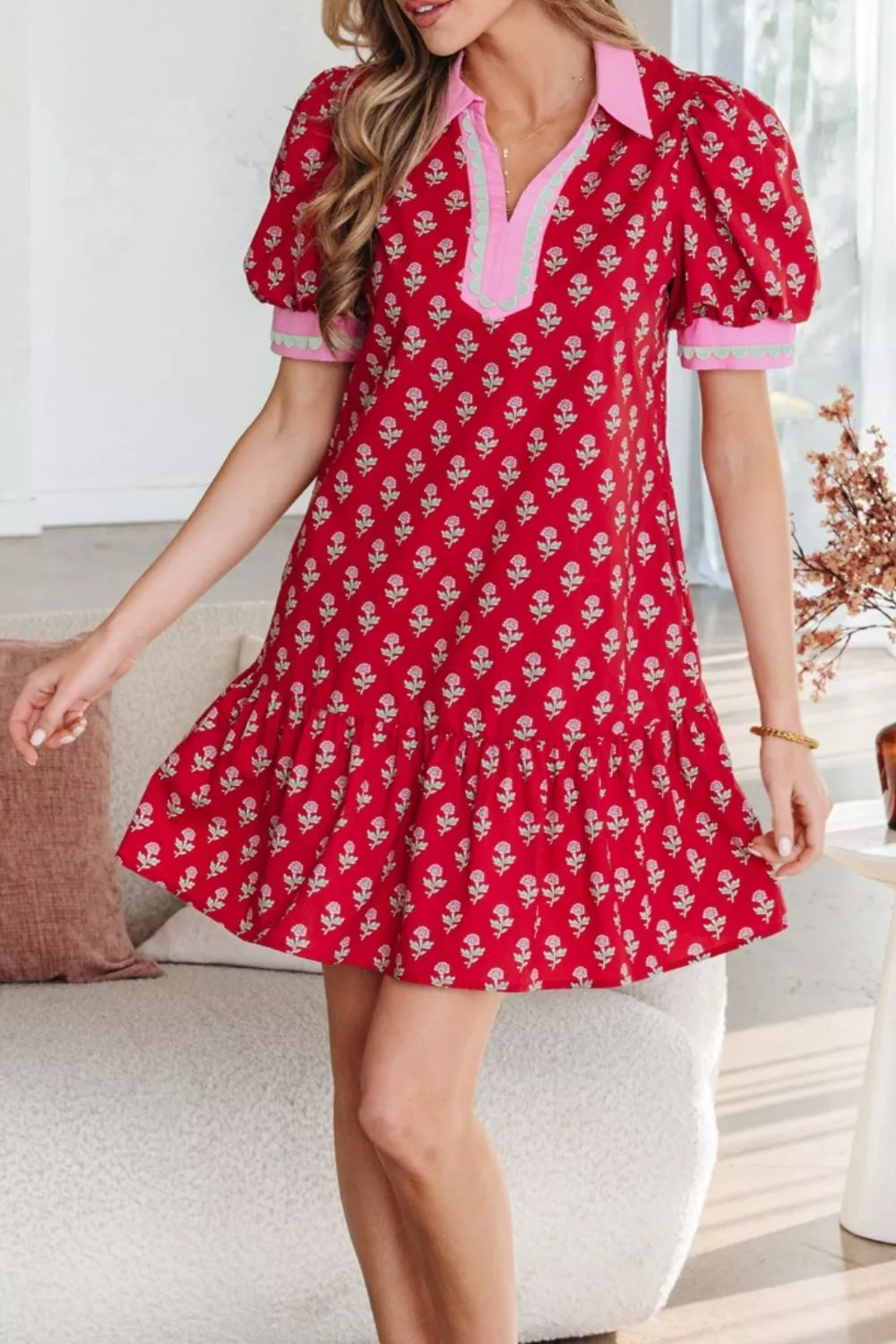 Floral Print Ruffle Hem Mini Dress, image 9
