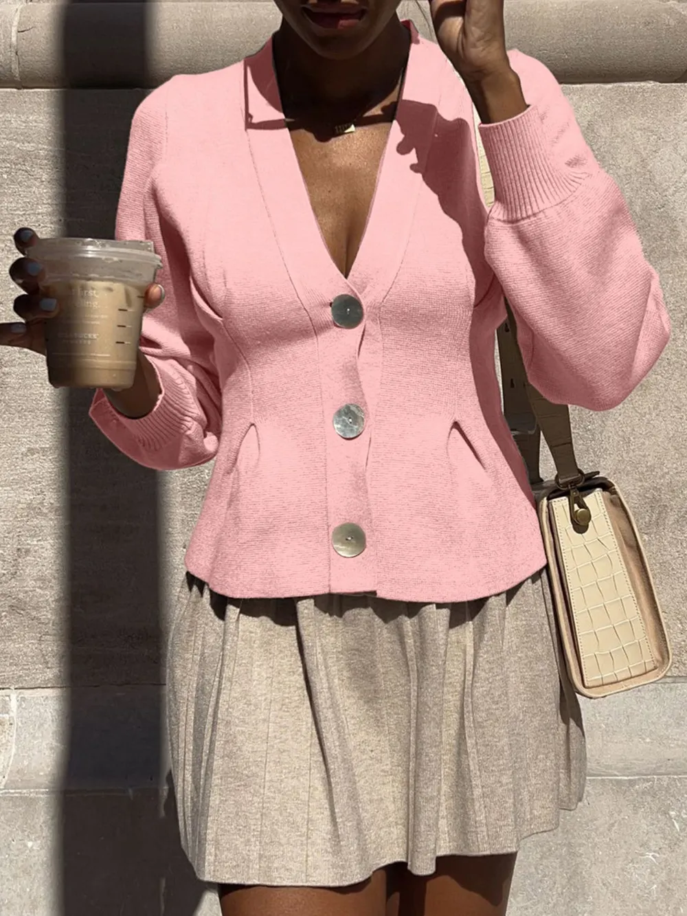 Button-Up V-Neck Knit Cardigan, image 14