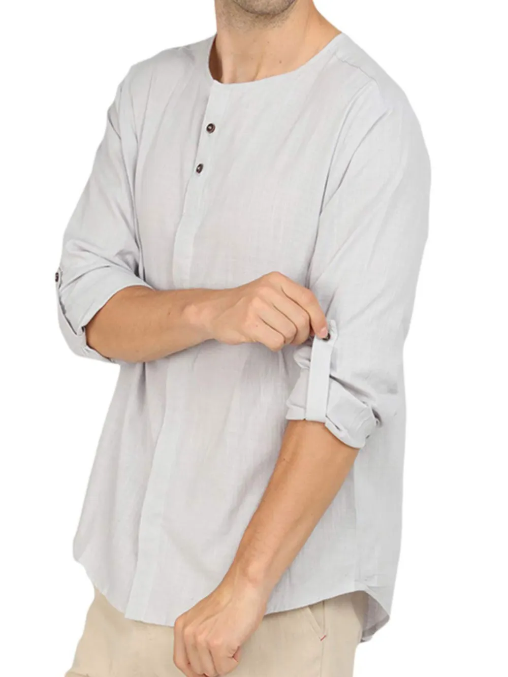 Men's Roll-Up Sleeve Linen Blend Polo Shirt, image 3
