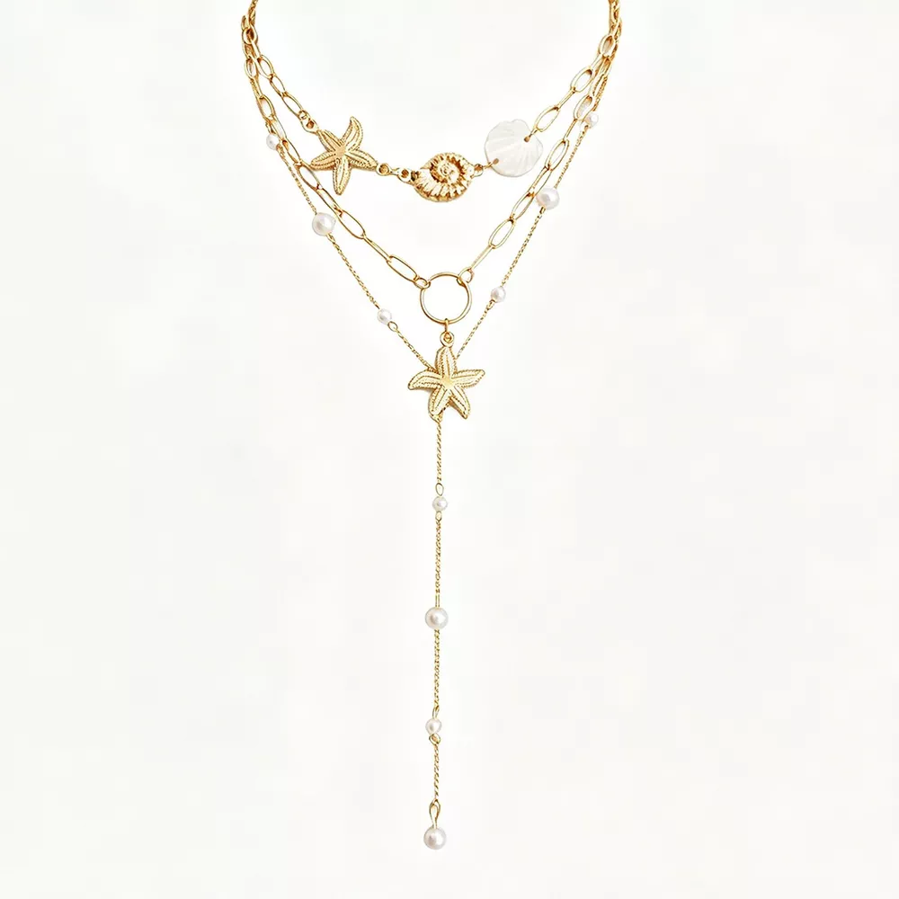 3-Piece Bohemian Layered Starfish and Shell Necklace, image 7