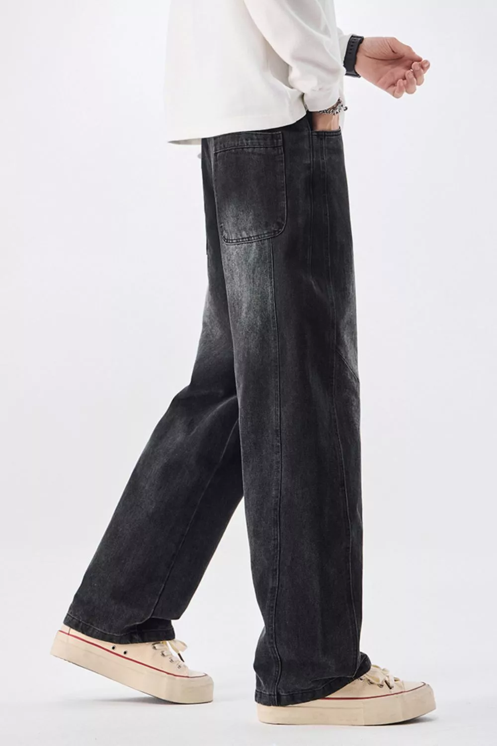 Men's Plus Size Vintage Wash Wide Leg Jeans, image 6