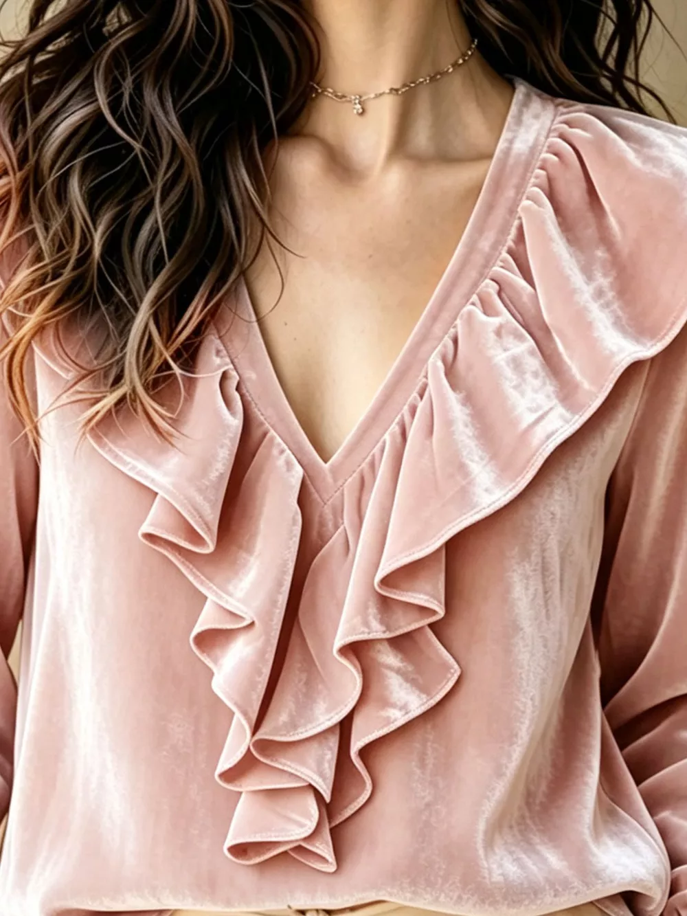 Ruffled V-Neck Long Sleeve Blouse, image 11
