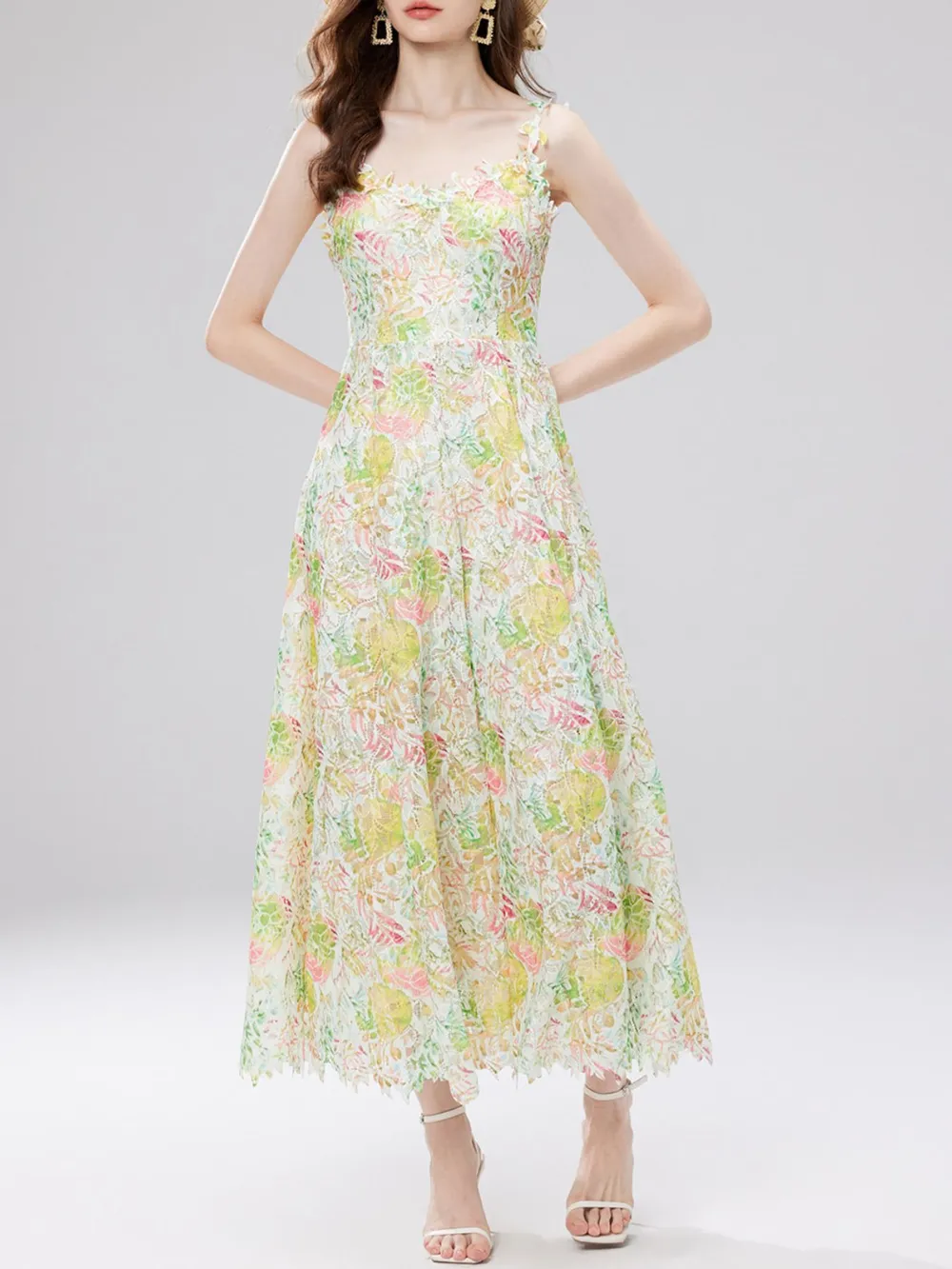 Floral Lace Sleeveless V-Neck Midi Dress, image 14