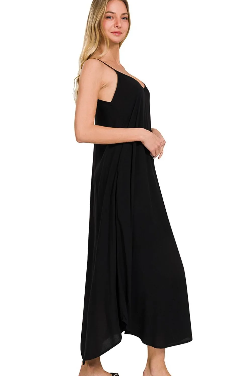 Woven Arc Hem Cami Dress With Flowy Pockets