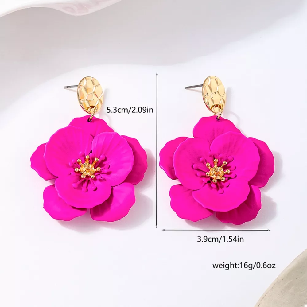 Floral Statement Drop Earrings with Gold Accent, image 4