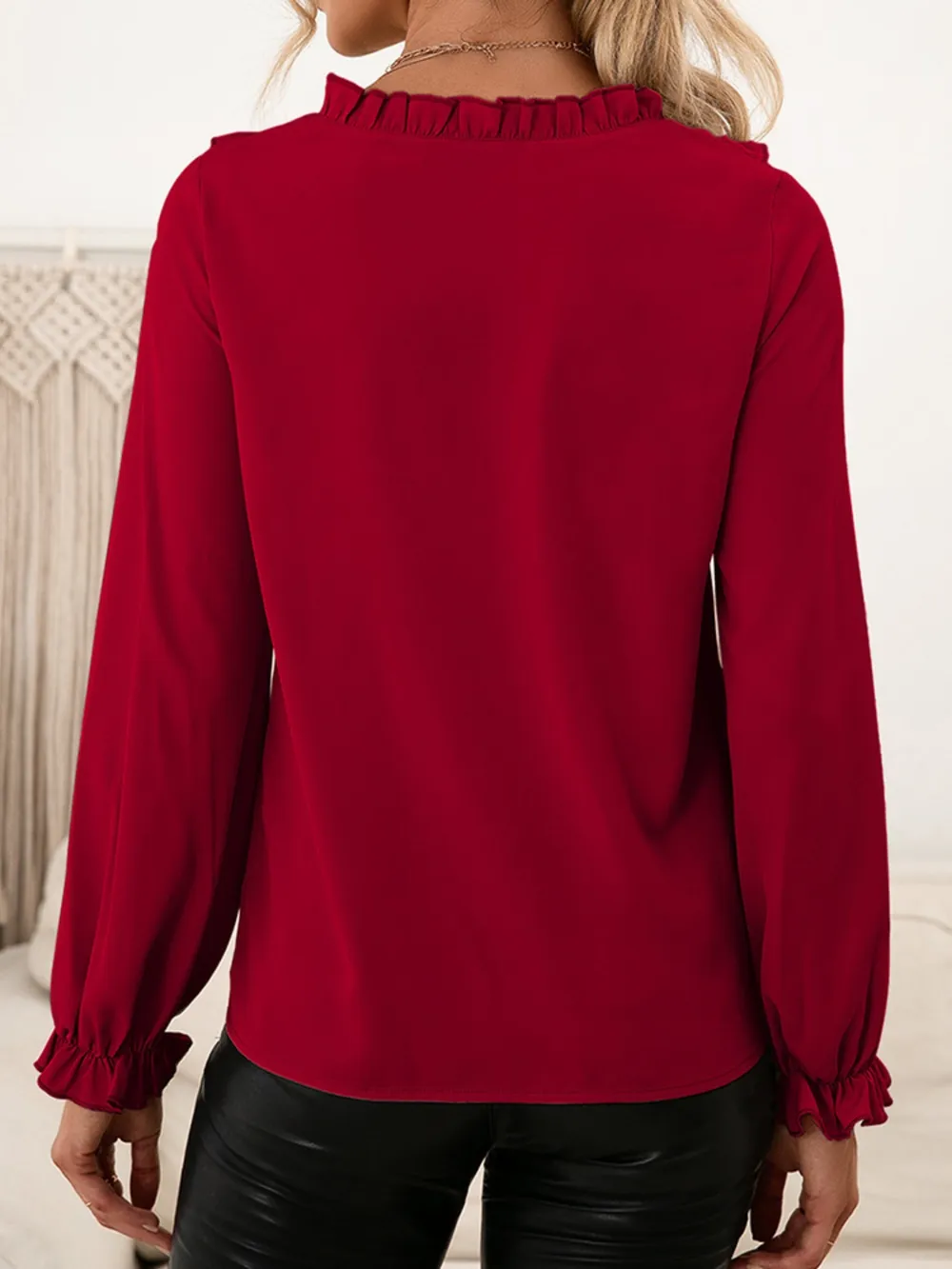 Frill Round Neck Flounce Sleeve Blouse, image 8