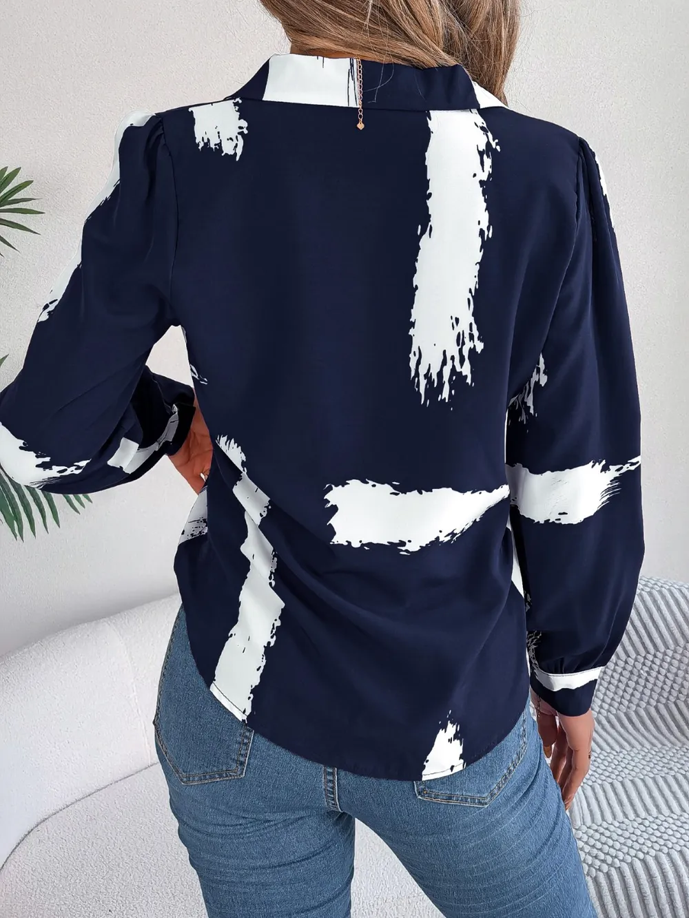 Printed Collared Neck Button Up Shirt, image 5