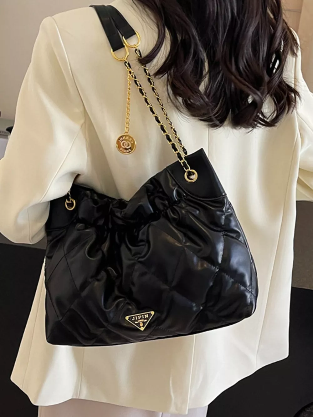 Ruched Leather Shoulder Bag, image 3