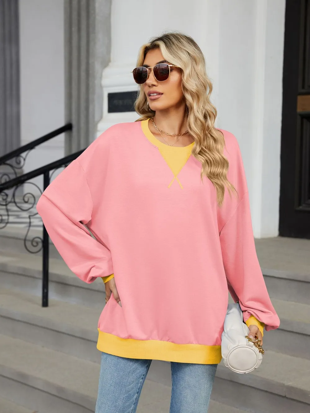 Contrast Round Neck Long Sleeve Sweatshirt, image 9