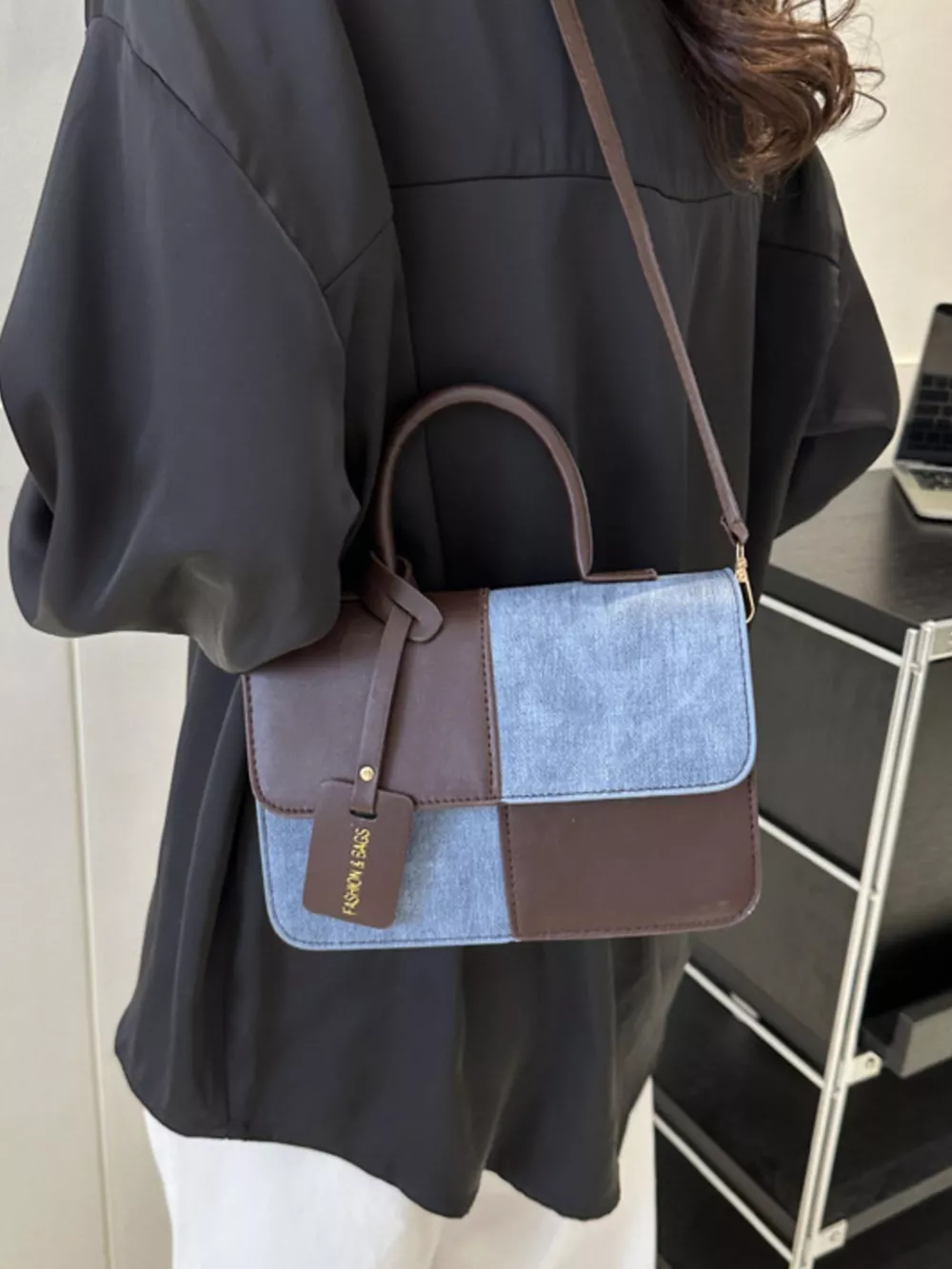 Two-Tone PU Leather Crossbody Bag, image 18