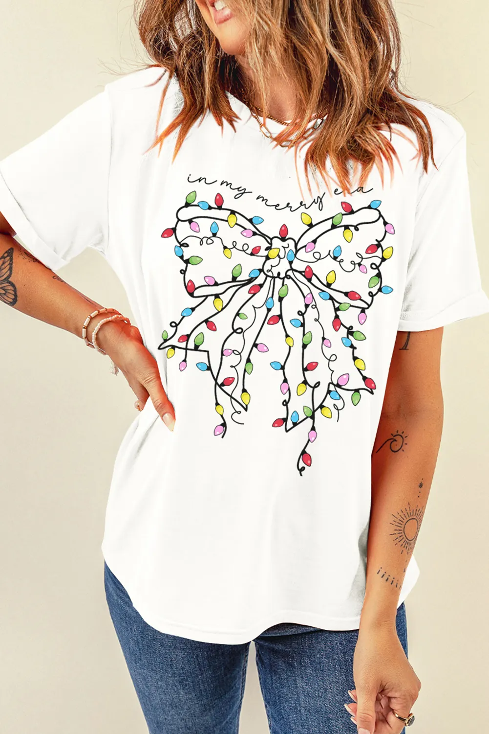 Full Size Bow Round Neck Short Sleeve T-Shirt, image 3