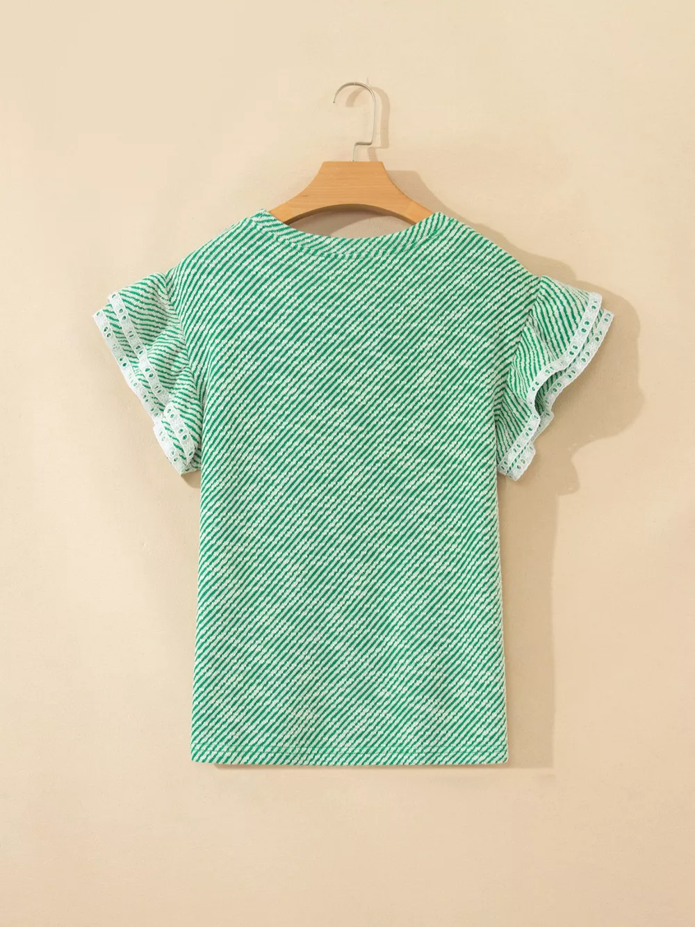 Twilled Print Lace Trim Ruffled Short Sleeve Blouse, image 7