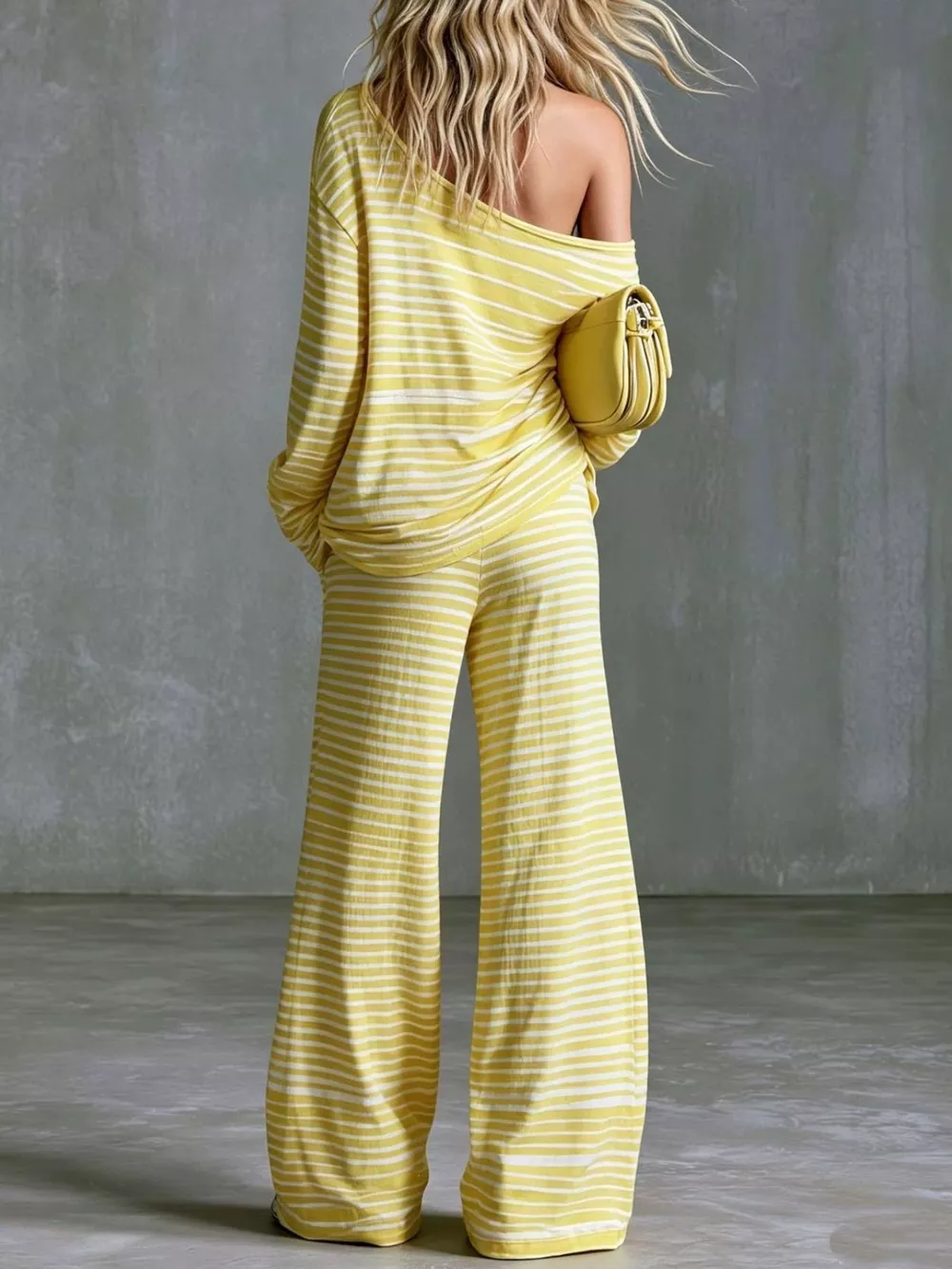 Striped Boat Neck Top and Pants Set, image 2